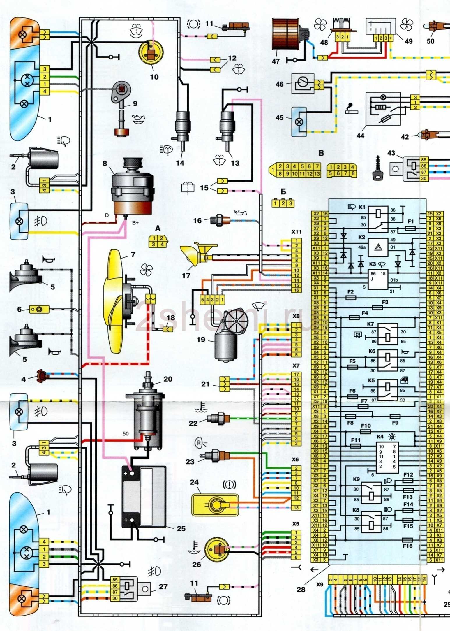 Схема освещения ваз 2114